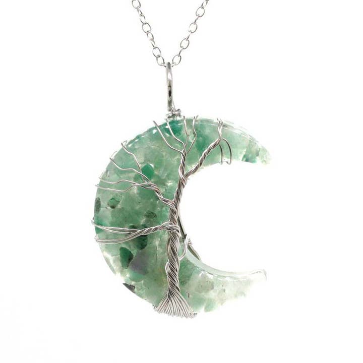 Perimade & Co. LLC - Wholesale Pendant/Charm Necklace - Crystal Raw Stone Moon Pendant Necklace in Solid Copper