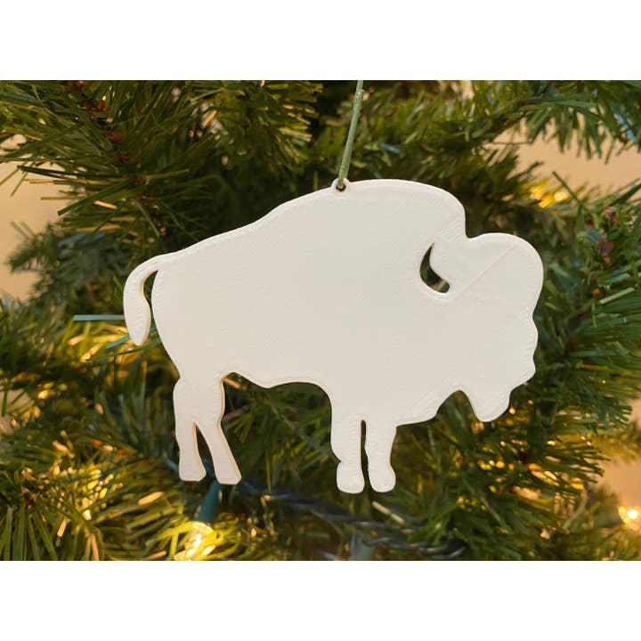 Buffalo Shape Tree Ornament - Plastic (White) for wholesale by Economy Ornament