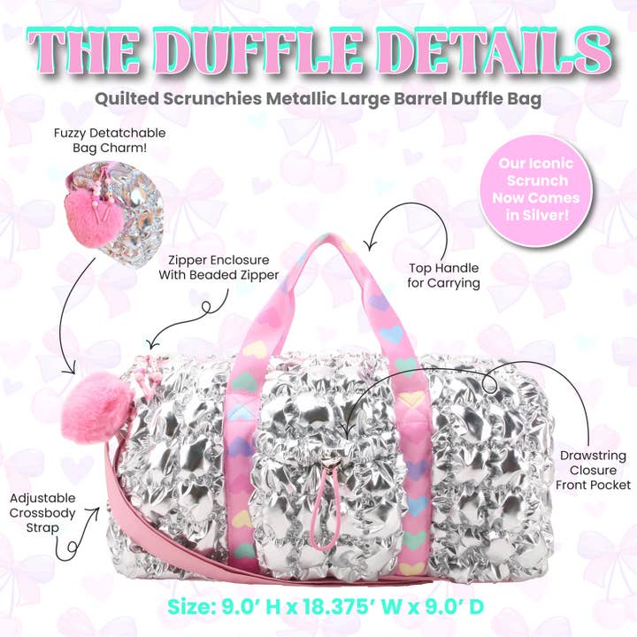 OMG Accessories - Wholesale Weekender Bag - Kids - Quilted Scrunchies Metallic Large Barrel Duffle Bag