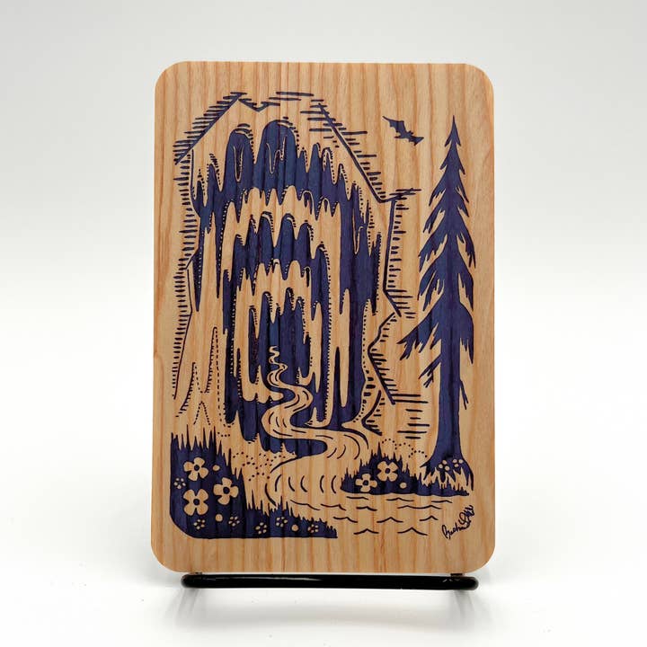 Morning Paper dot Design - Wholesale Postcard - Cave and tree on aspen or red cedar wood postcard0