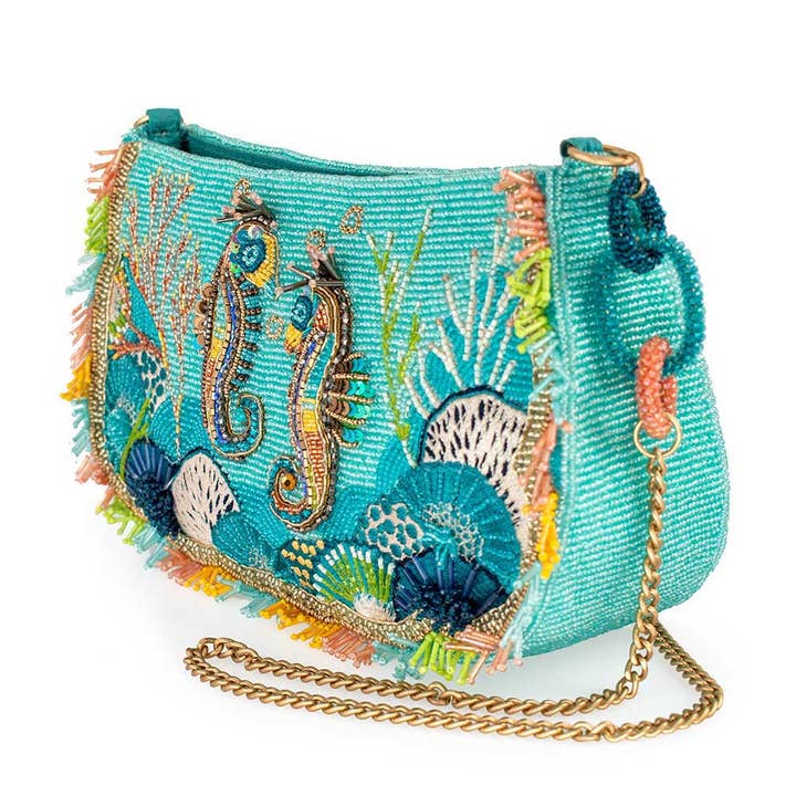 Mary Frances Accessories - Wholesale Crossbody Bag - Women's - Reef Rider Beaded Seahorse and Ocean Crossbody Handbag