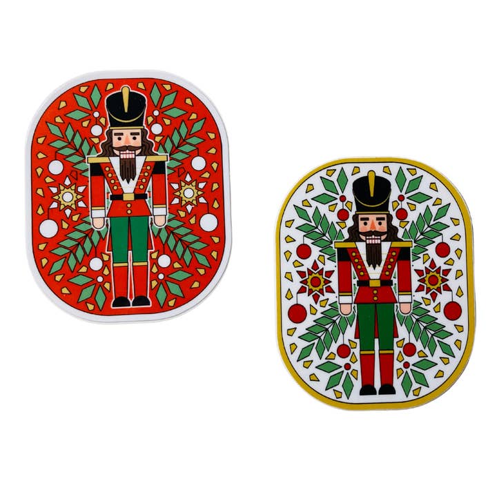Nutcracker Holly Sticker, 2" x 3", 2 color options for wholesale by Denali & Co.