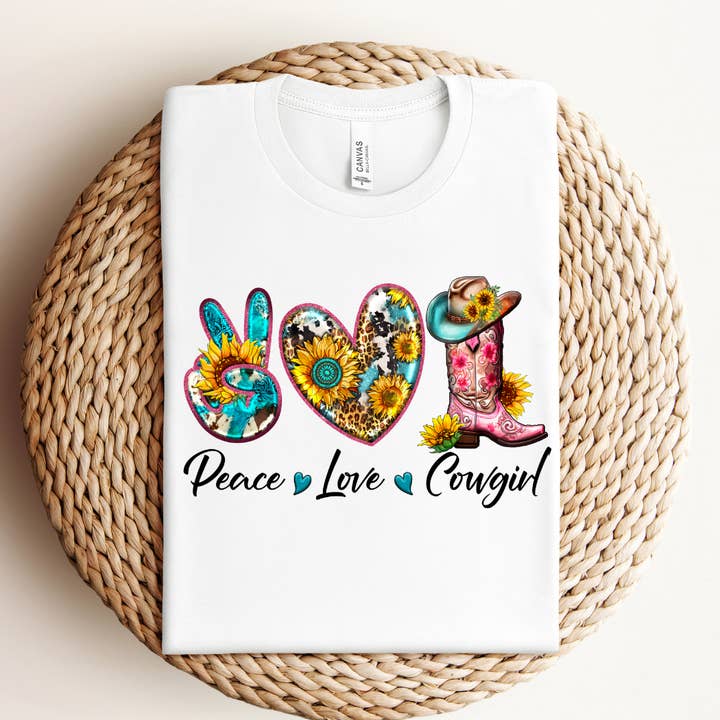 Peace Love Cowgirl Graphic Tee for wholesale by Hello Gorgeous Apparel