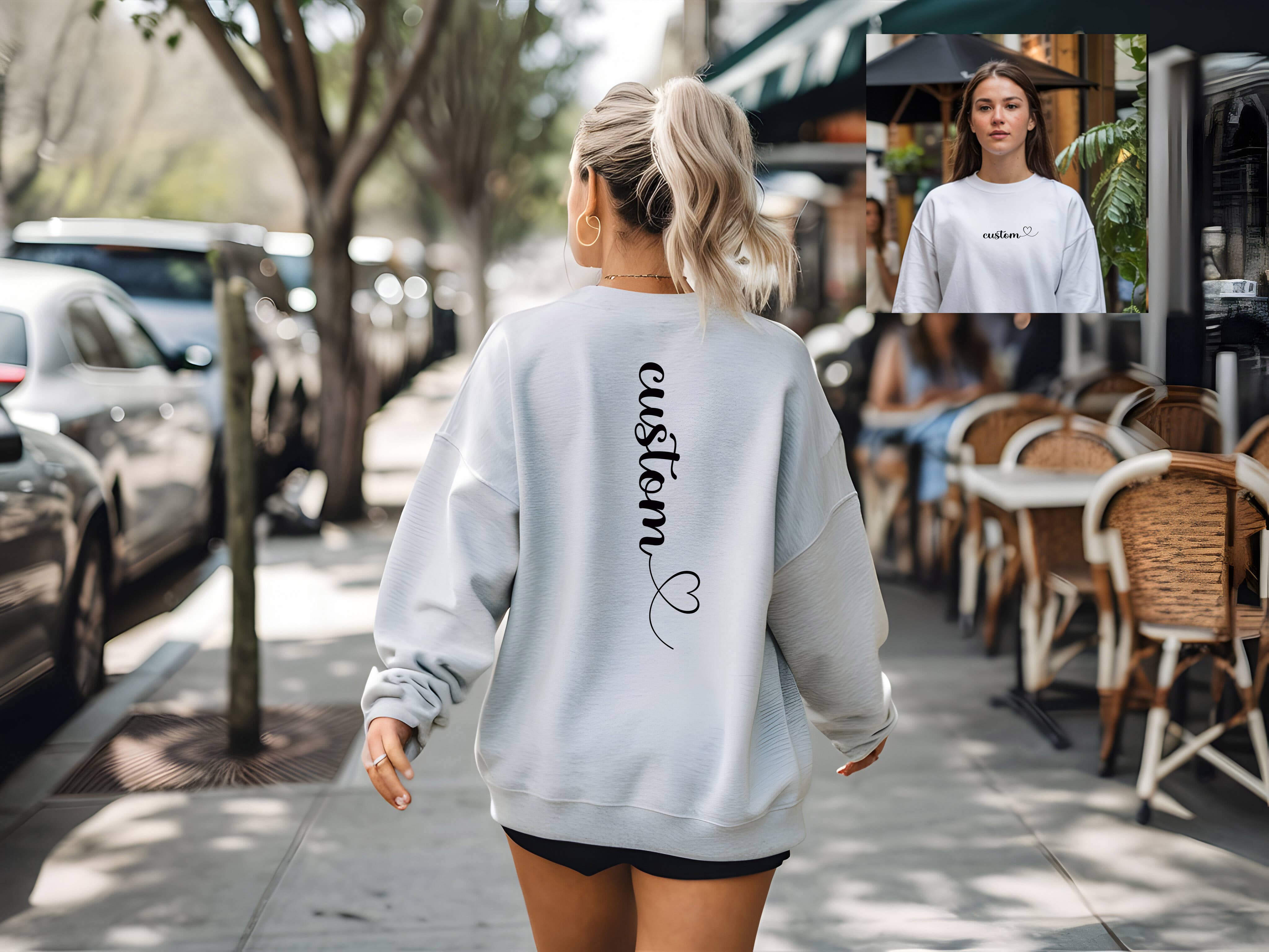 One Nine – wholesale Sweatshirt med tryck - Dam – Skräddarsydd text med hjärta sweatshirt - fram och bak1