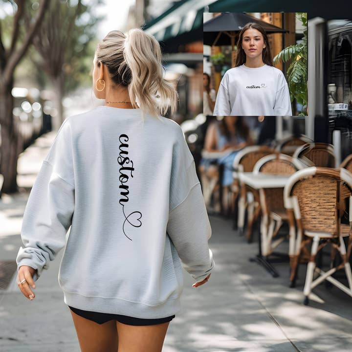 One Nine - Wholesale Graphic Sweatshirt - Women's - Custom Printed Text with Heart Sweatshirt - Front and Back1