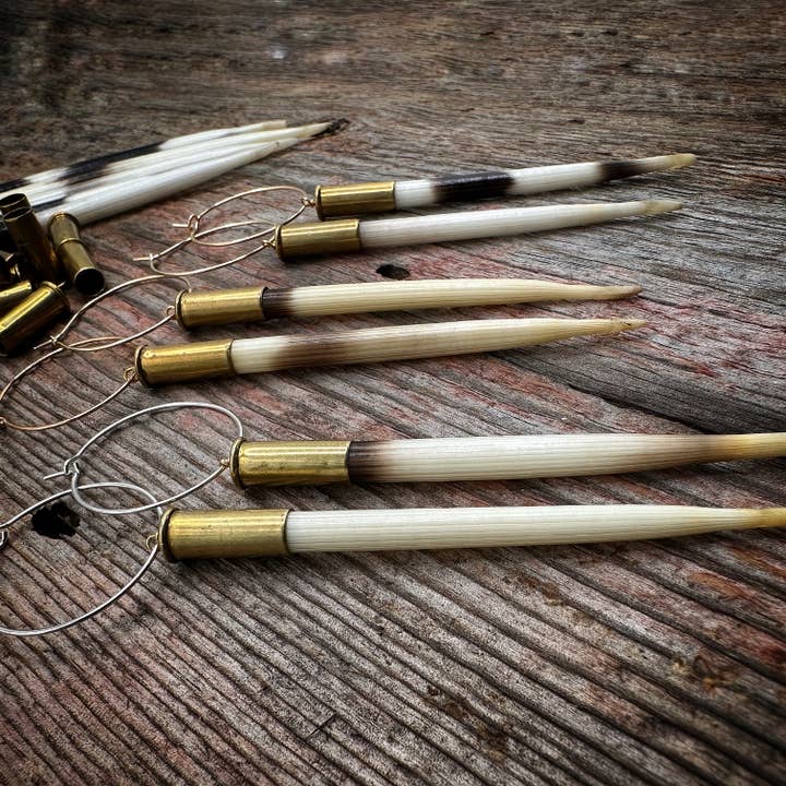 MergingMetals - Wholesale Dangle Earrings - Yellowstone Porcupine Quill & Brass Casing Earrings-Light