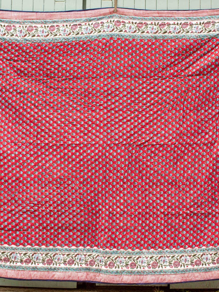 Print Block Padded Quilt - Stanton Red for wholesale by The India Shop