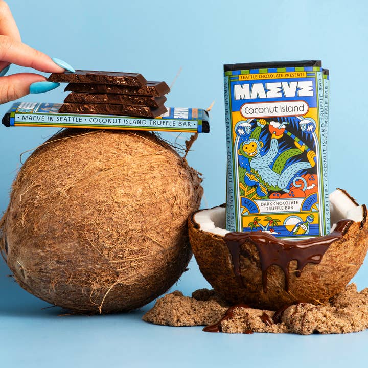 Seattle Chocolate Presents Maeve - Wholesale Chocolate Bar - Coconut Island (Coconut Sea Salt) Truffle Bar