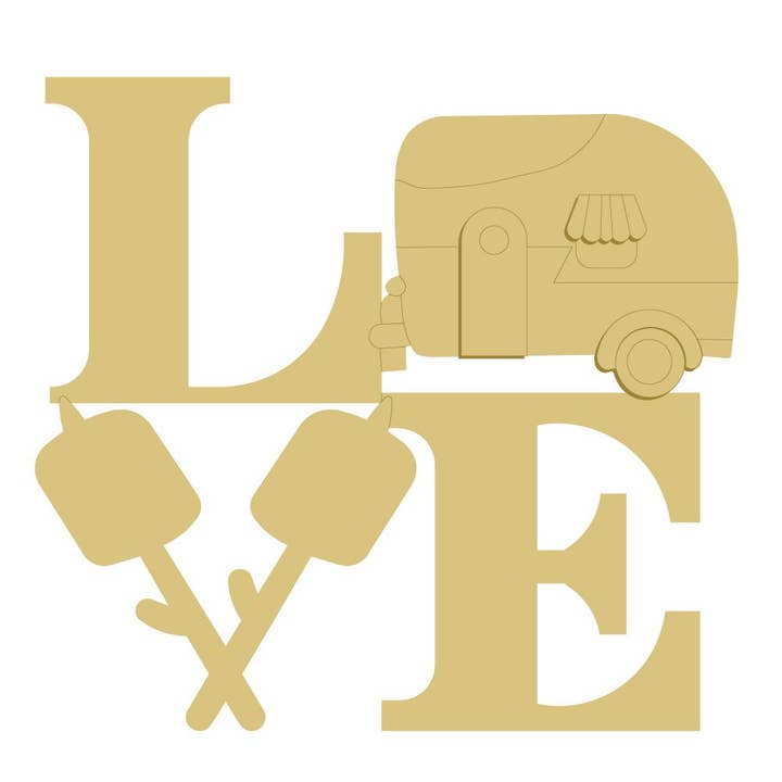 3D-Holzausschnitt „Love Camping“, unvollendet, Stil 1 für den Großhandel von Diverse Woodworking