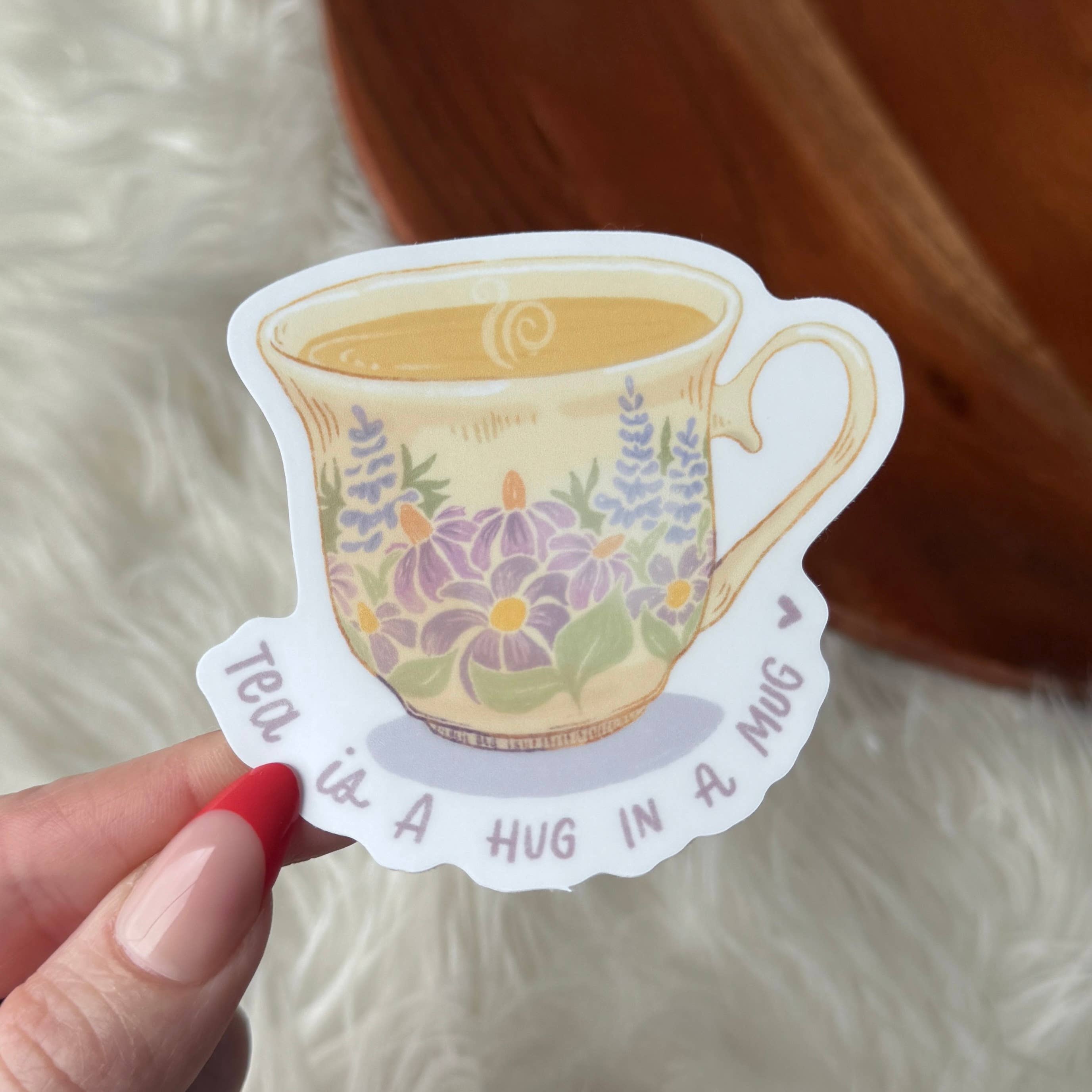 Big Moods - Wholesale Sticker - "Tea is a hug in a mug" Cute Floral Cup Sticker