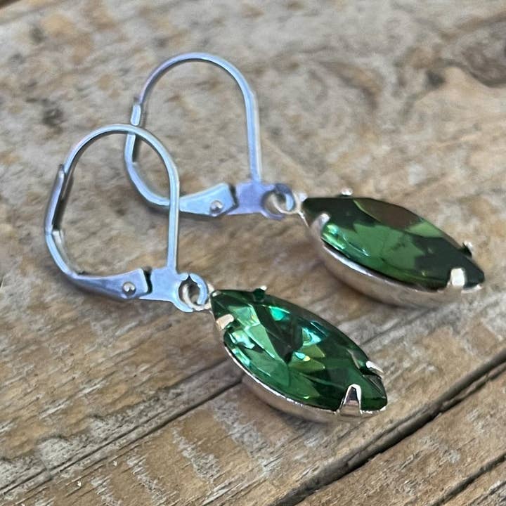 Christine Stoll | Altered Relics - Wholesale Dangle Earrings - Turmaline Green Vintage Rhinestone Earrings