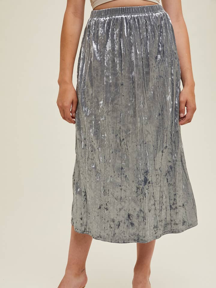 CRINKLED VELVET MIDI SKIRT / WL24-9188 for wholesale by Wishlist Apparel