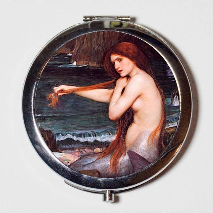 John William Waterhouse Mermaid Compact Mirror - Nautical Fine Art Painting - Make Up Pocket Mirror for Cosmetics for wholesale by FringePop