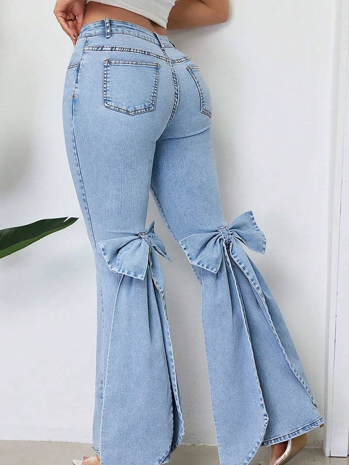 Bow-Accent Flare Jeans for wholesale by Mccolin