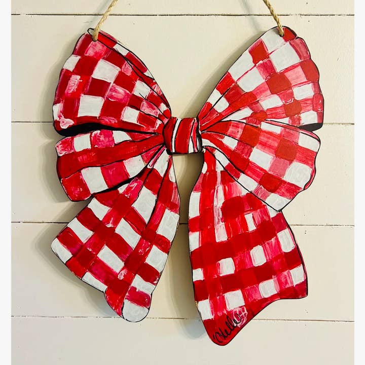 The Happy Butterfly - Wholesale Door Hanger - Door Hanger: Red Gingham Bow0