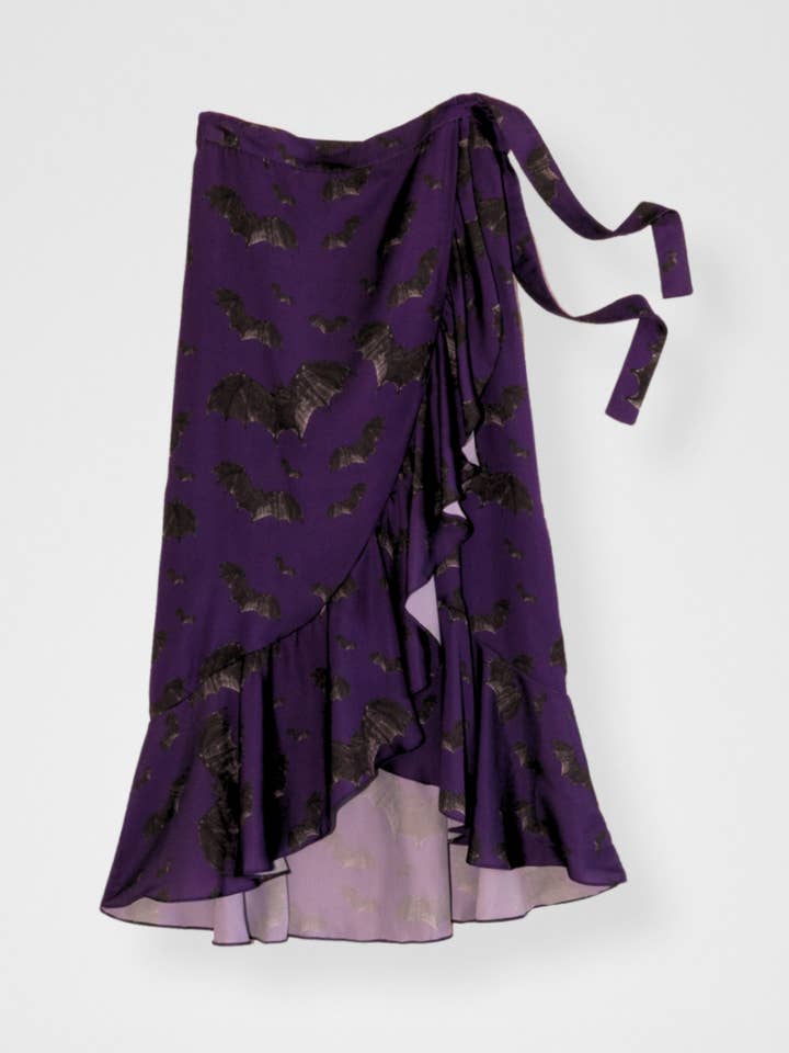 Falda midi cruzada con murciélagos - Morado oscuro para venta al por mayor de Nikki Marie