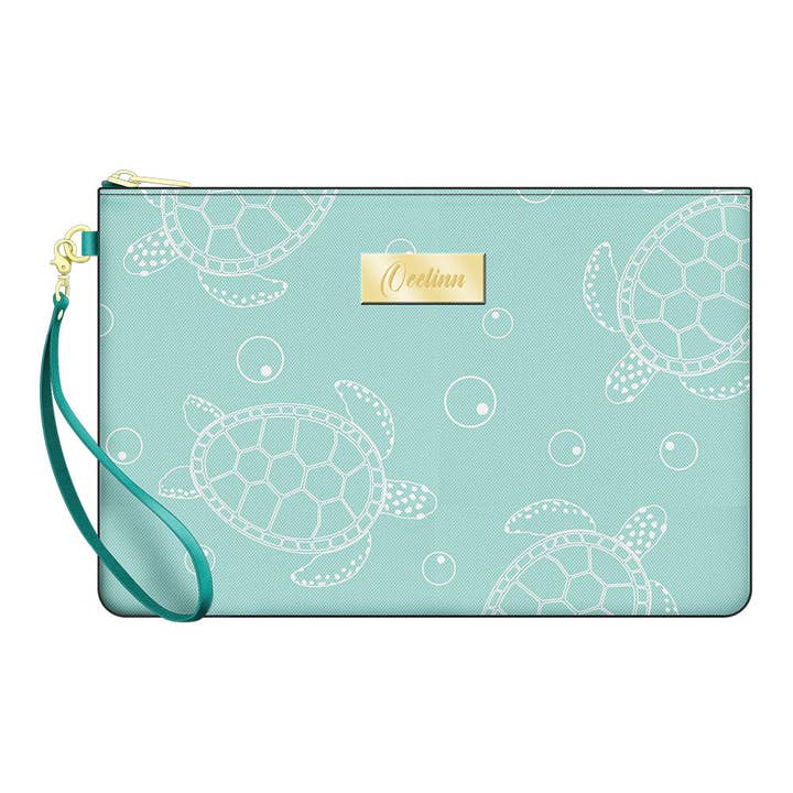 Sea Turtles Design Teal Zip Pouch with Removable Wrist Strap for wholesale by OEELINN