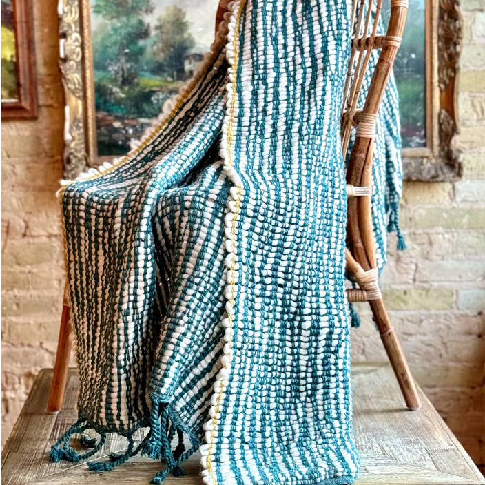 Wholesale Chunky Woven Teal/Ochre Throw for your store Faire