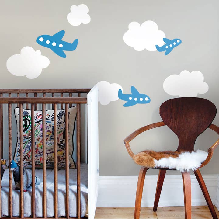 Simple Shapes - Wholesale Wall Decal/Stickers - Airplane Wall Decals with Clouds1