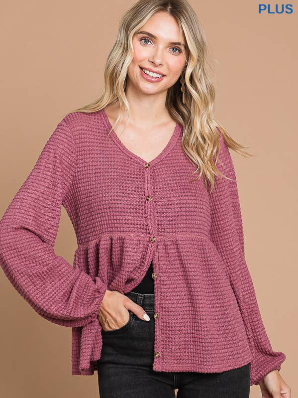 CHT1821LX - BUTTON DOWN RUCHING DETAIL LSLV TOP for wholesale by Culture Code