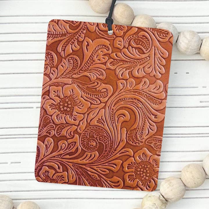 Tooled Saddle Leather Print Car Air Freshener for wholesale by Print + Press Design & Apparel