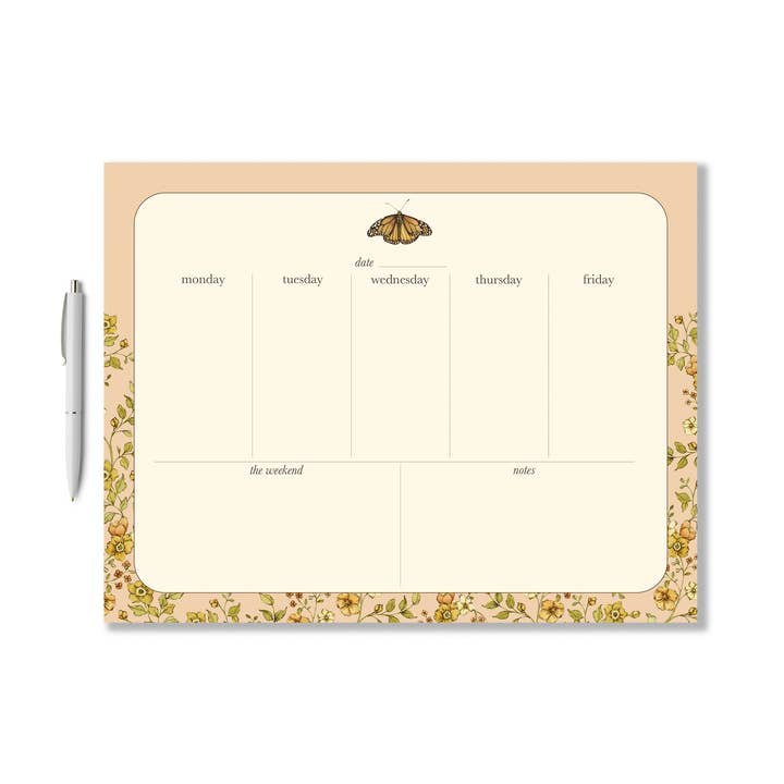 Floral & Monarch Butterfly Weekly Planner Notepad for wholesale by Corrissa Flesher Art & Designs
