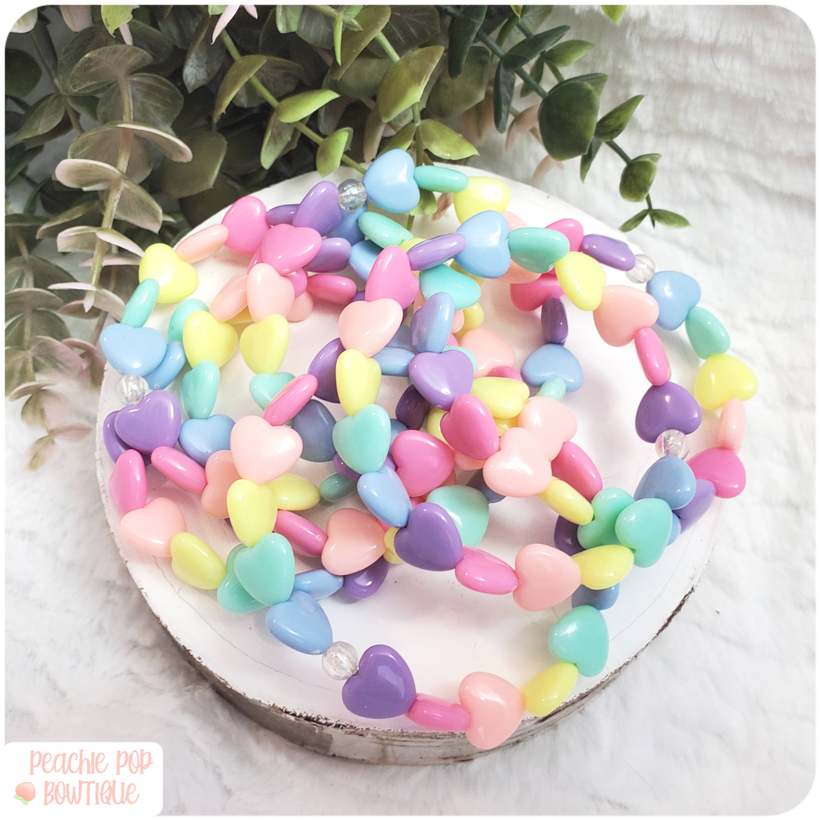 Foxglove and Sage – wholesale Beaded bracelet – Pastel Kawaii Rainbow Heart Bead Bracelet2