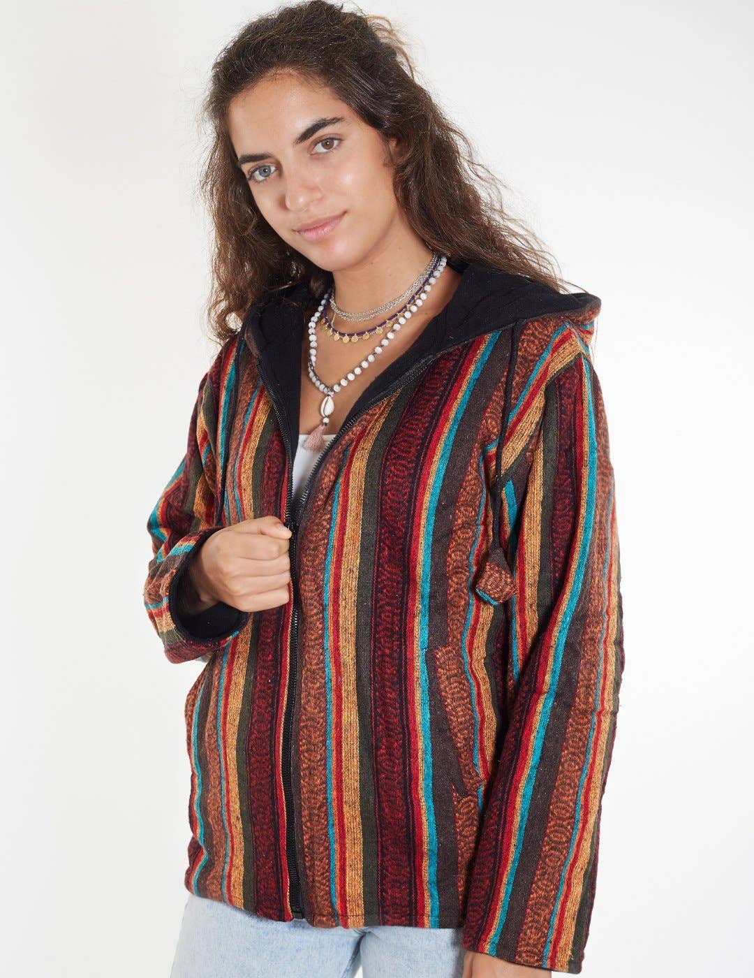 HimaOriginals – Großhandel Fleecejacke – Damen – Orange-blauer Earth Hippie Gheri Fleecejacke