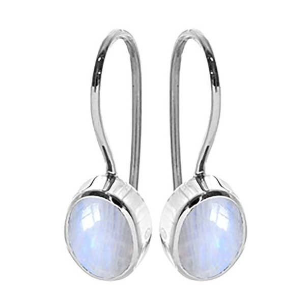 Samira oval rainbow moonstone fixed hook earrings for wholesale by Kali Ma Designs - Sterling Silver Jewellery