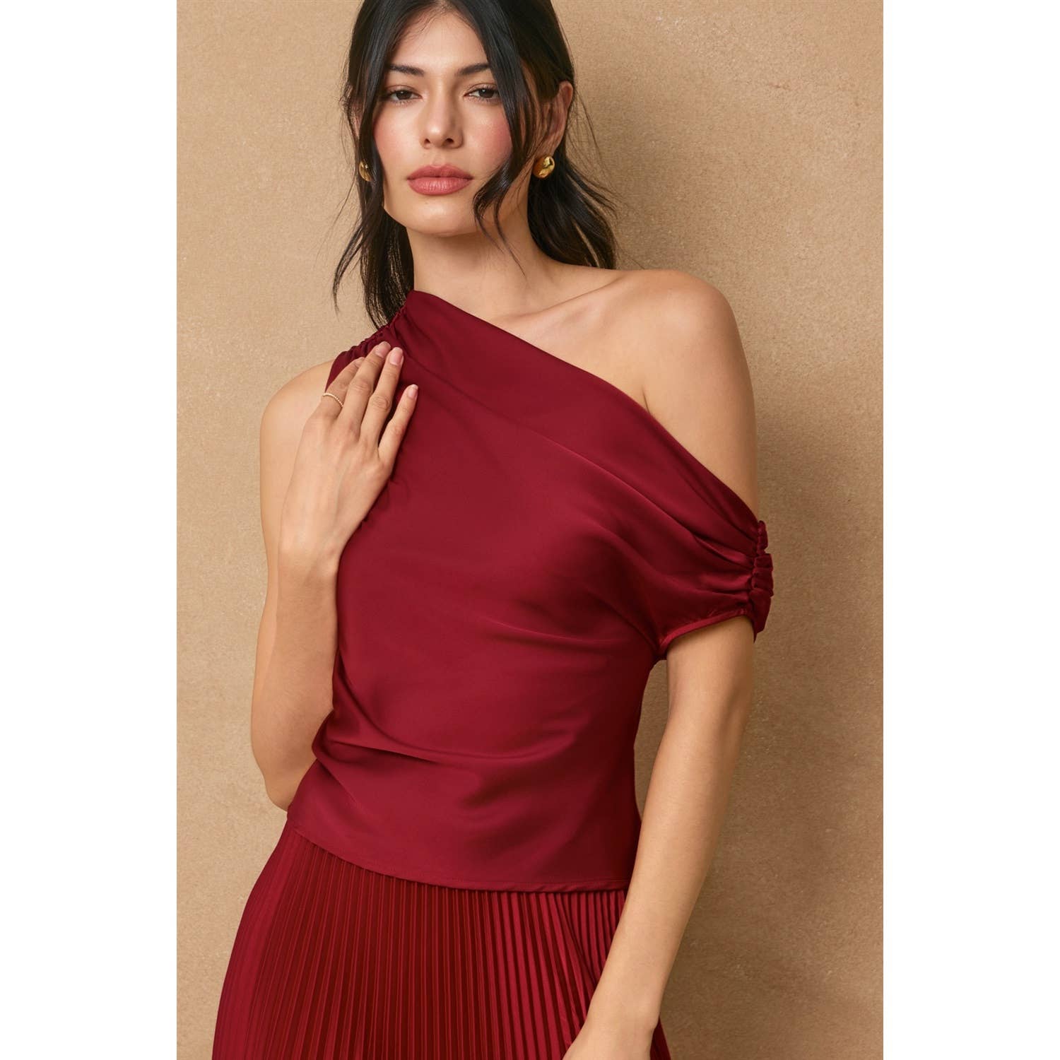 Dress Forum - Wholesale Blouse - Women's - Dull Satin Asymmetrical Shoulder Top15