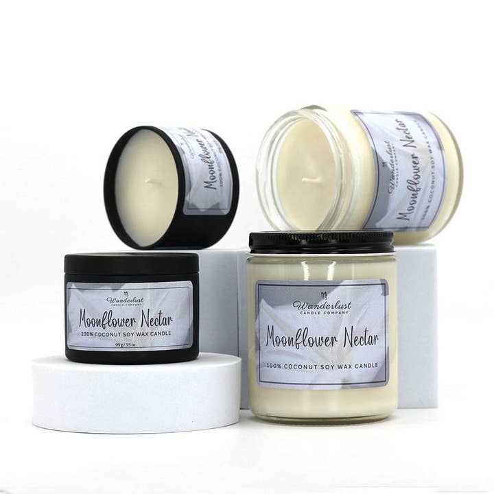 Moonflower Nectar Scented Soy Candle for wholesale by Wanderlust Candle Company