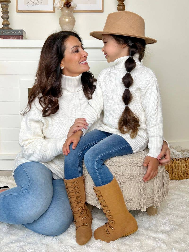Mommy and Me Cream Oversized Cable Knit Sweater for wholesale on Faire2