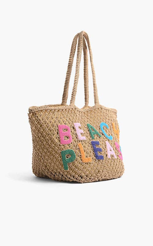 America & Beyond – Engroshandel Strandtaske – Beach Please taske i håndvævet macramé jute med perler1