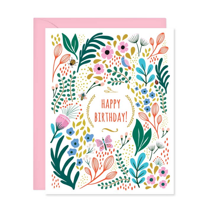 Pink Spring Floral Garden | Happy Birthday Card (A2) for wholesale by Lucy Loves Paper