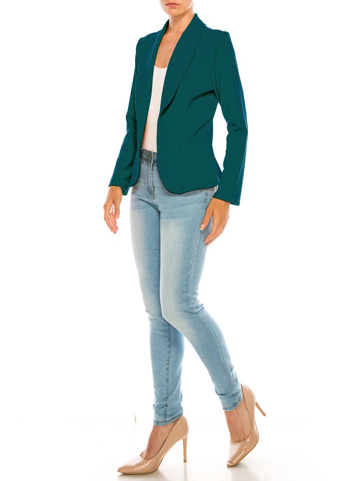 MOA COLLECTION - Wholesale Blazer - Women's - Women’s Solid Open Front Fitted Blazer Jacket – Waist Length13