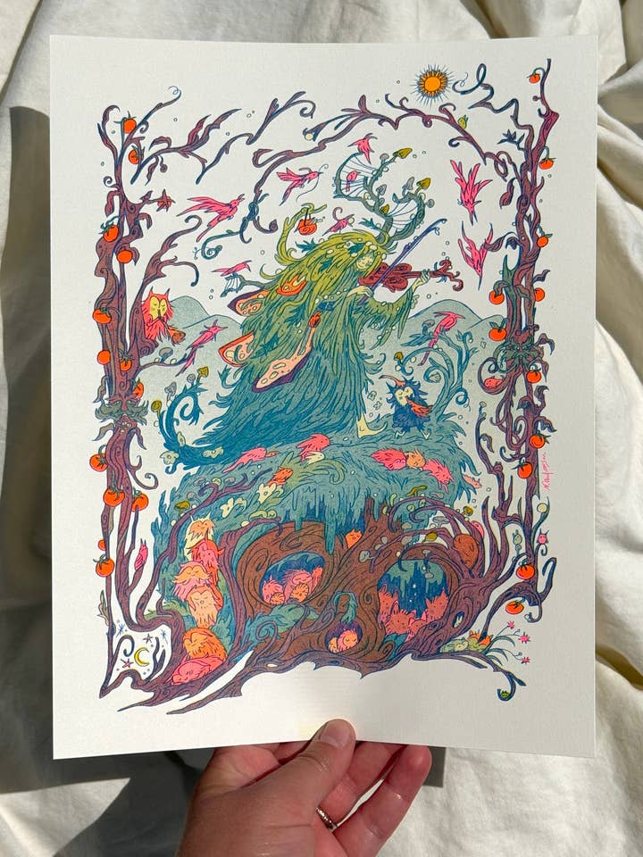 Petite impression Riso de Grandfather Mountain / Collection Woodfolk pour la vente par Natalie Andrewson