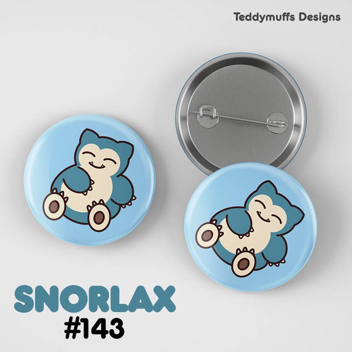 Teddymuffs Designs - Wholesale Lapel Pin/Button - Snorlax Button Pin | Pokemon | Pokémon