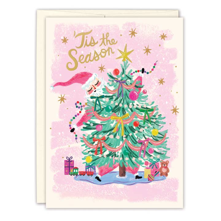 Santa Trimming Tree Holiday Card for wholesale by Biely & Shoaf