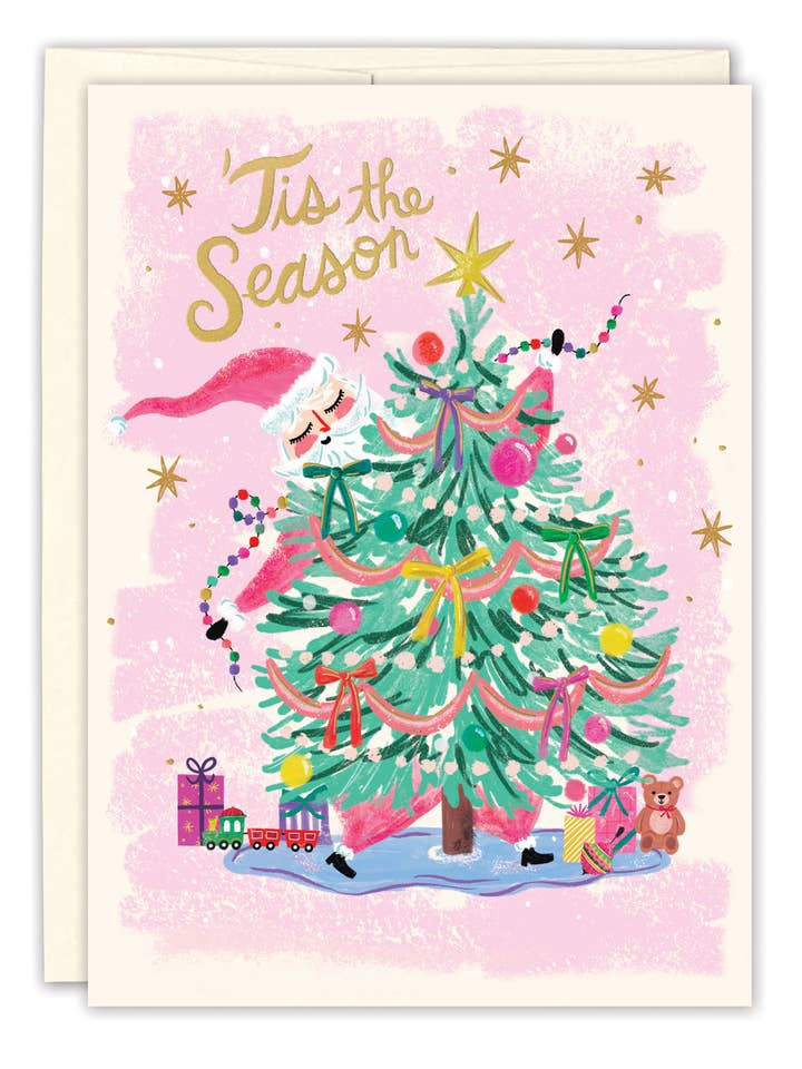 Santa Trimming Tree Holiday Card for wholesale by Biely & Shoaf