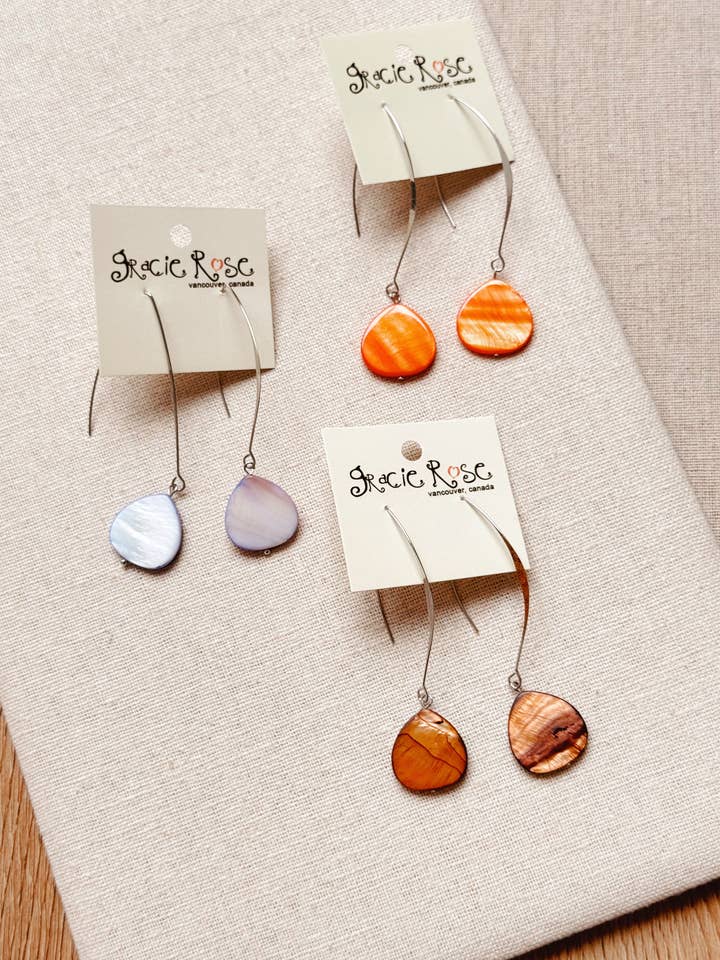 Perlmuttmuschel‑Briolette‑Hängeohrringe für den Großhandel von Gracie Rose Designs