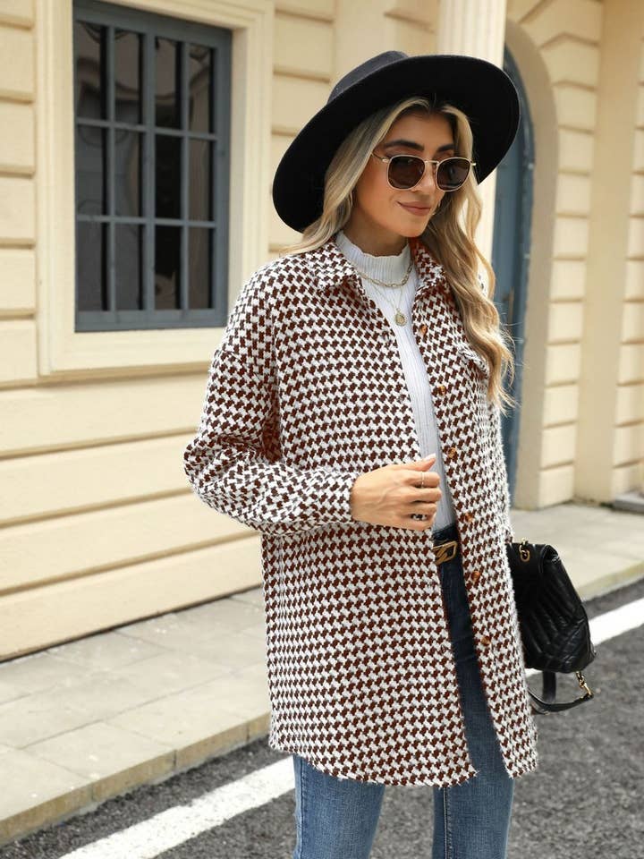 NINEXIS - Wholesale Coat - Women's - CWOCO0632_HOUNDSTOOTH LAPEL LOOSE MID-LENGTH COAT4