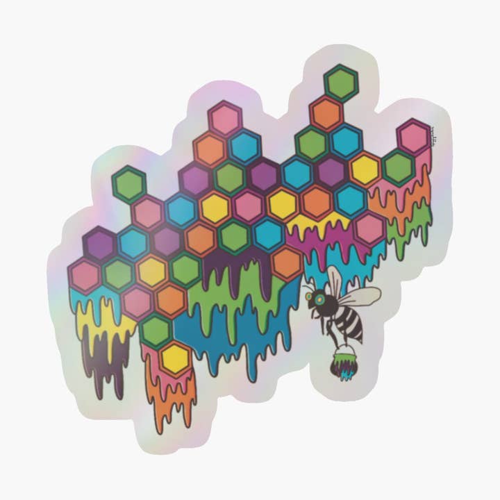 TripBee Psychedelic Beehive Sticker for wholesale by SquigglyDoo Arts
