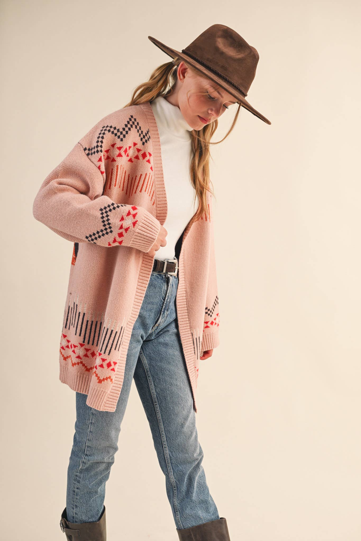 &MERCI - Wholesale Cardigan - Women's - WESTERN MOTIF SWEATER CARDIGAN MSW111352