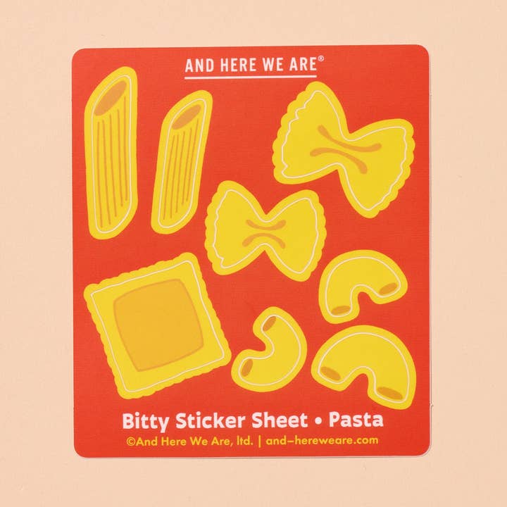 Pasta Bitty Vinyl Sticker Sheet - Made in USA - Foodie - Cooking - Stocking stuffer, Holiday, Gift Guide for wholesale by And Here We Are