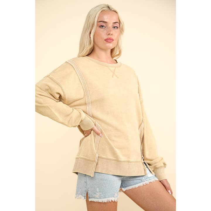 Mineral Washed French Terry Oversized Knit Top for wholesale by IVE