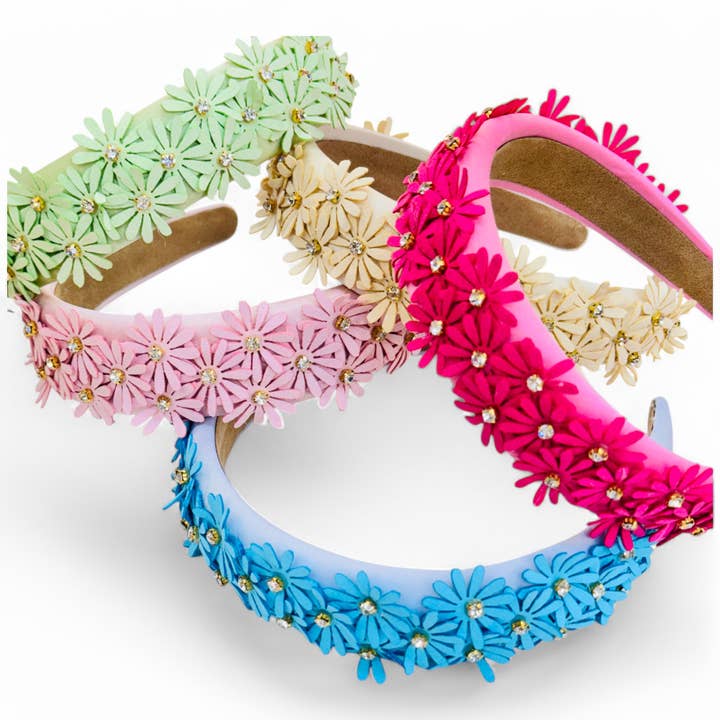 Daisy Flower With Stone Headband for wholesale by Queens Designs