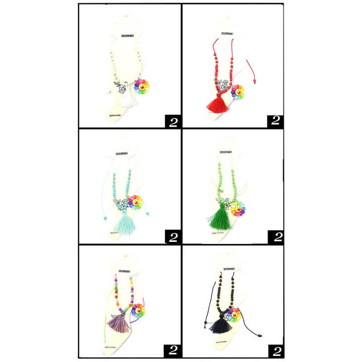 Sensibling Corp. - Wholesale Anklet - 12PCS - Smile Flower Tassel Charm Beaded Adjustable Anklets
