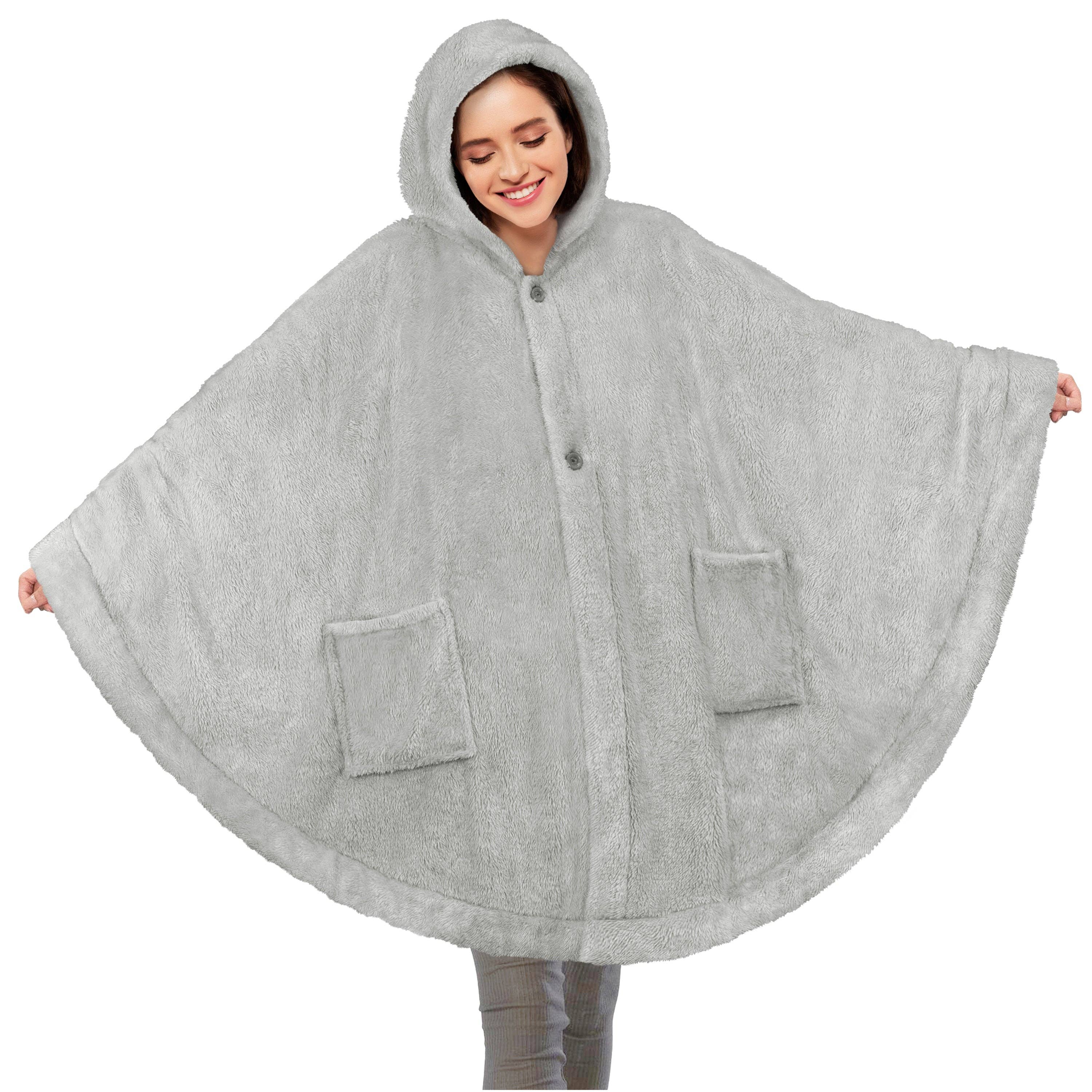 Pavilia - Wholesale Poncho - Women's - Angel Wrap Hoodie Sherpa Fluffy Poncho Blanket5