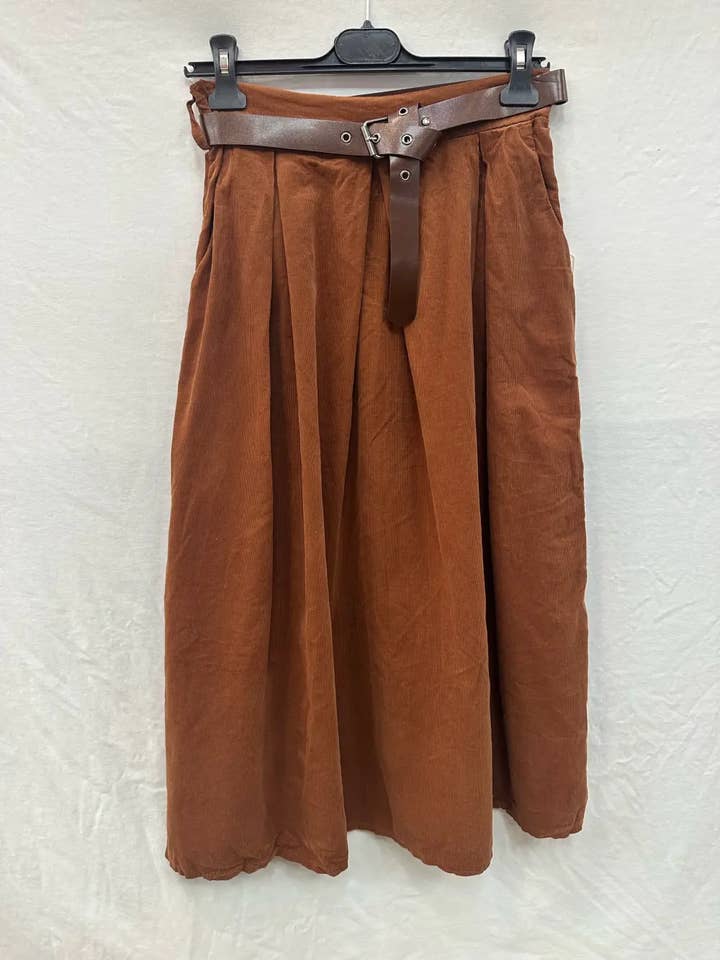 Mimi & Gogo - Wholesale Skirt - Women's - Velvet Skirt With Belt @8855_JuVCeinture5