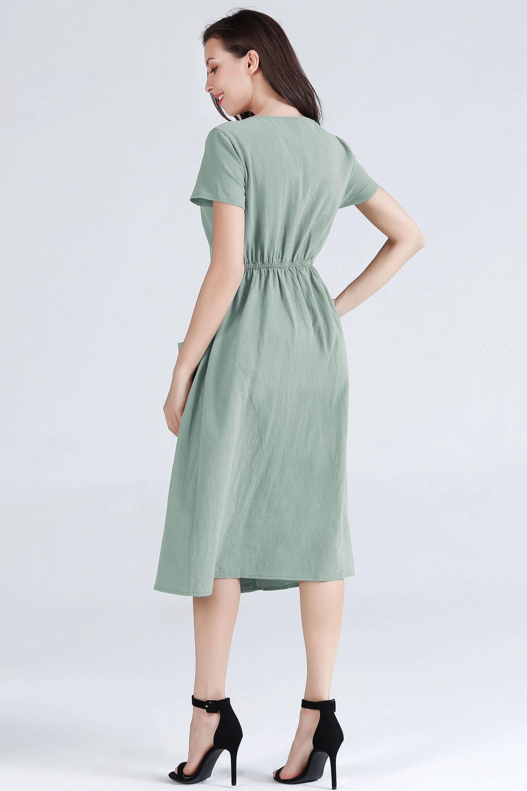 ePretty - Vendita all'ingrosso Vestito - Donna - TJ002 - Abito midi abbottonato con tasche8